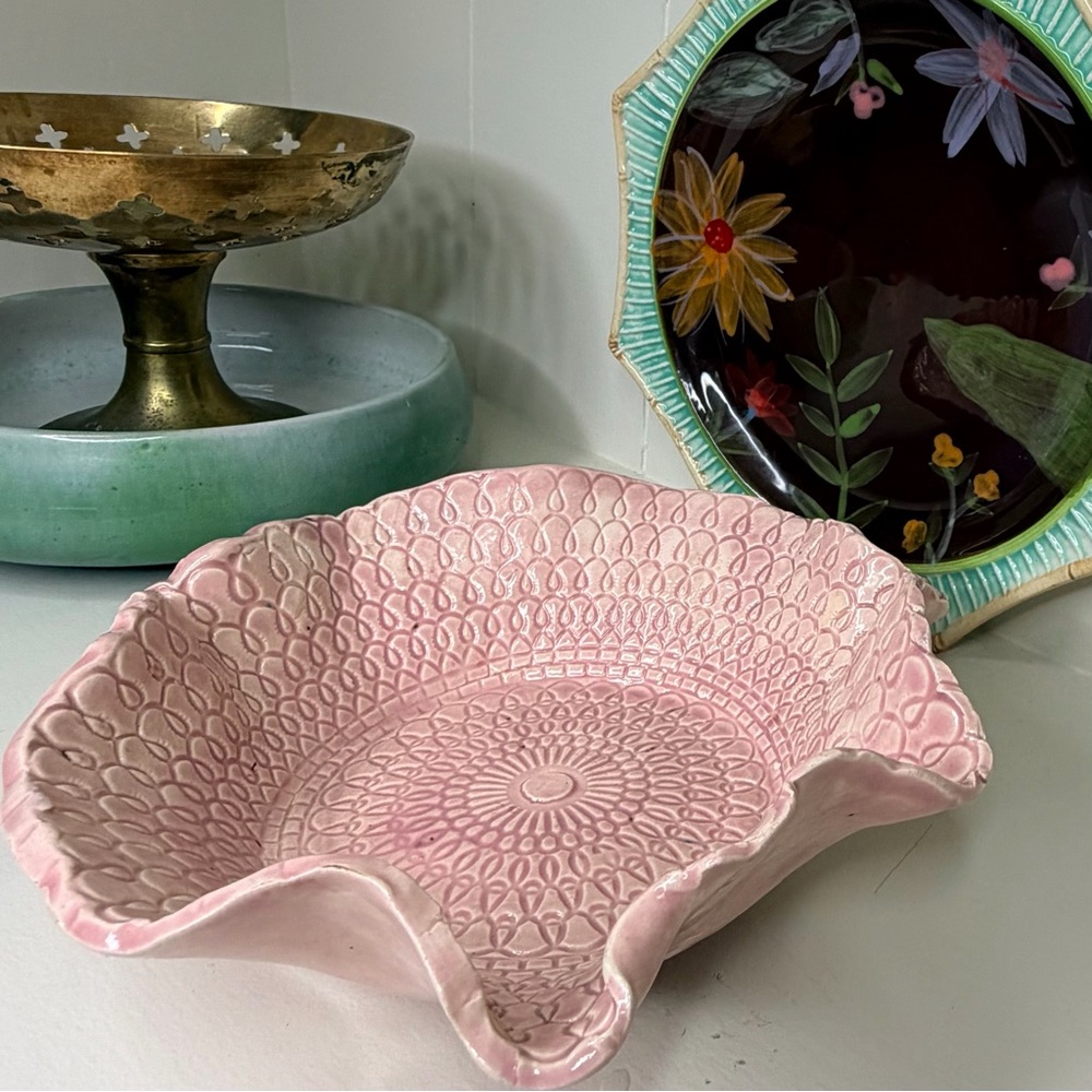 Handmade Blush Pink Textured Ceramic Bowl Aprox 7”